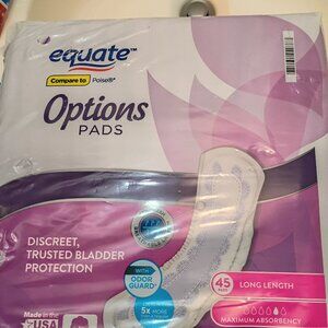 equate option pads long length max absorbency, pack of 45